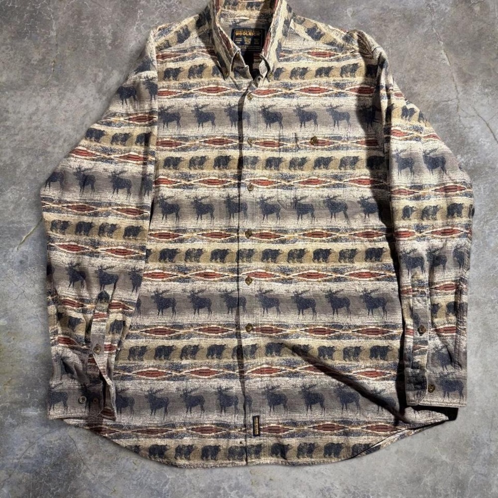 Vintage Woolrich moose &‎ bear all over print button up shirt Size XL